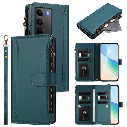 Magnetic Closure 9 Card Slots Zipper Leather Case with Hand Strap, For Realme Narzo 80 Pro, For Realme Narzo 80X, For Realme P3 Ultra 5G  Global, For Realme P3 5G Global, For Realme P3 Pro 5G  Global, For Realme 14 Pro+ 5G, For Realme 14 Pro 5G India  ...