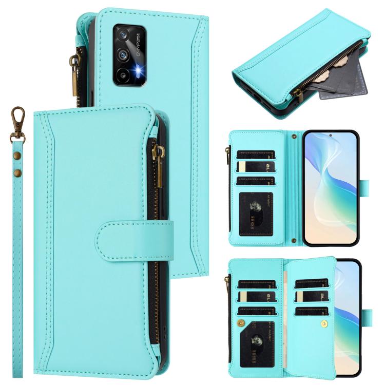 Magnetic Closure 9 Card Slots Zipper Leather Case with Hand Strap, For Realme C30 4G / Narzo 50i Prime / C30S, For Realme GT NEO 3T, For Realme 9 Pro+ 5G / Narzo 50 Pro, For Realme GT Neo3, For Realme V13 5G / Q3 5G / Q3i 5G, For Realme 9 Pro 5G Global...