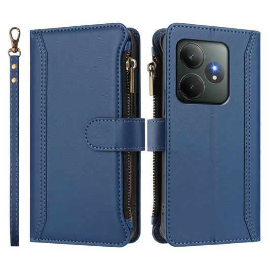 Magnetic Closure 9 Card Slots Zipper Leather Case with Hand Strap, For Realme GT 6 5G Global / GT 6T 5G Global, For Realme C67 4G Global / 12 Lite 4G Global, For Realme 12 Pro 5G Global / P1 Pro 5G, For Realme C53 4G Global / C51 4G                    ...