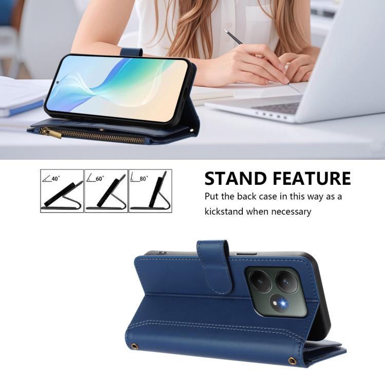 Magnetic Closure 9 Card Slots Zipper Leather Case with Hand Strap, For Realme GT 6 5G Global / GT 6T 5G Global, For Realme C67 4G Global / 12 Lite 4G Global, For Realme 12 Pro 5G Global / P1 Pro 5G, For Realme C53 4G Global / C51 4G                    ...