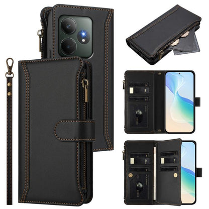 Magnetic Closure 9 Card Slots Zipper Leather Case with Hand Strap, For Realme GT 6 5G Global / GT 6T 5G Global, For Realme C67 4G Global / 12 Lite 4G Global, For Realme 12 Pro 5G Global / P1 Pro 5G, For Realme C53 4G Global / C51 4G                    ...
