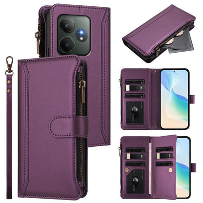 Magnetic Closure 9 Card Slots Zipper Leather Case with Hand Strap, For Realme GT 6 5G Global / GT 6T 5G Global, For Realme C67 4G Global / 12 Lite 4G Global, For Realme 12 Pro 5G Global / P1 Pro 5G, For Realme C53 4G Global / C51 4G                    ...