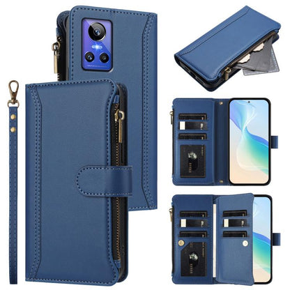 Magnetic Closure 9 Card Slots Zipper Leather Case with Hand Strap, For Realme C30 4G / Narzo 50i Prime / C30S, For Realme GT NEO 3T, For Realme 9 Pro+ 5G / Narzo 50 Pro, For Realme GT Neo3, For Realme V13 5G / Q3 5G / Q3i 5G, For Realme 9 Pro 5G Global...