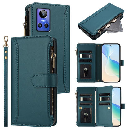 Magnetic Closure 9 Card Slots Zipper Leather Case with Hand Strap, For Realme C30 4G / Narzo 50i Prime / C30S, For Realme GT NEO 3T, For Realme 9 Pro+ 5G / Narzo 50 Pro, For Realme GT Neo3, For Realme V13 5G / Q3 5G / Q3i 5G, For Realme 9 Pro 5G Global...
