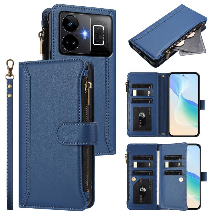 Magnetic Closure 9 Card Slots Zipper Leather Case with Hand Strap, For Realme GT 6 5G Global / GT 6T 5G Global, For Realme C67 4G Global / 12 Lite 4G Global, For Realme 12 Pro 5G Global / P1 Pro 5G, For Realme C53 4G Global / C51 4G                    ...