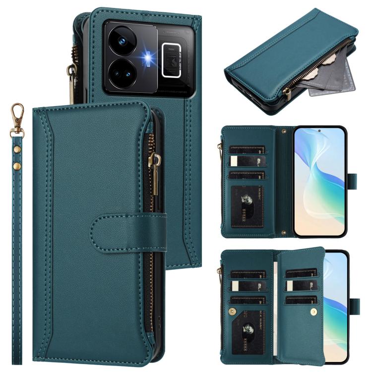Magnetic Closure 9 Card Slots Zipper Leather Case with Hand Strap, For Realme GT 6 5G Global / GT 6T 5G Global, For Realme C67 4G Global / 12 Lite 4G Global, For Realme 12 Pro 5G Global / P1 Pro 5G, For Realme C53 4G Global / C51 4G                    ...