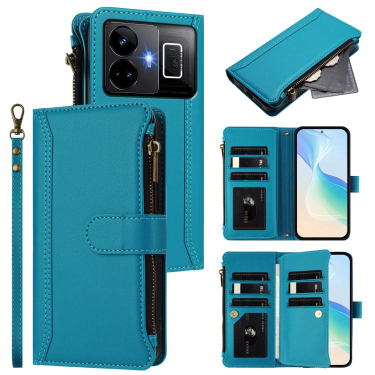 Magnetic Closure 9 Card Slots Zipper Leather Case with Hand Strap, For Realme GT 6 5G Global / GT 6T 5G Global, For Realme C67 4G Global / 12 Lite 4G Global, For Realme 12 Pro 5G Global / P1 Pro 5G, For Realme C53 4G Global / C51 4G                    ...