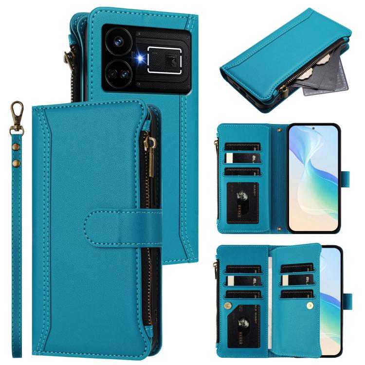 Magnetic Closure 9 Card Slots Zipper Leather Case with Hand Strap, For Realme GT 6 5G Global / GT 6T 5G Global, For Realme C67 4G Global / 12 Lite 4G Global, For Realme 12 Pro 5G Global / P1 Pro 5G, For Realme C53 4G Global / C51 4G                    ...