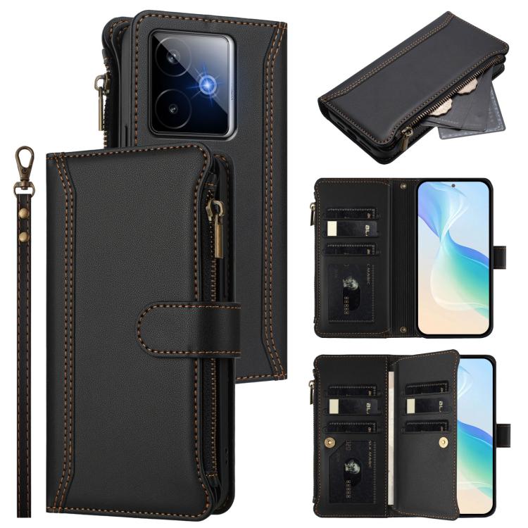 Magnetic Closure 9 Card Slots Zipper Leather Case with Hand Strap, For Realme 16T 5G Global, For Realme C83 5G India/C85 5G, For Realme P4 Power 5G, For Realme Note 80 4G Global, For Realme 16 5G Global, For Realme 16 Pro+ 5G Global                    ...