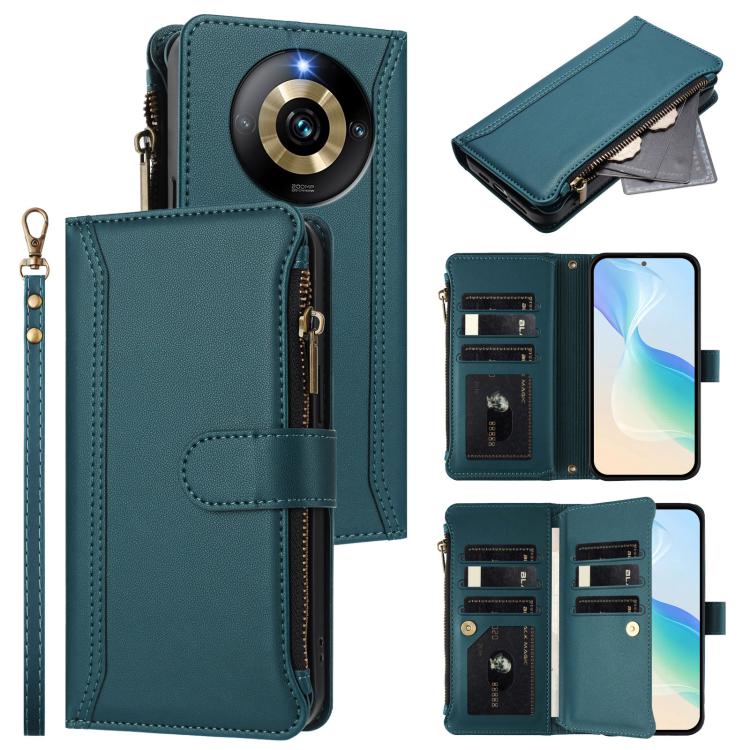 Magnetic Closure 9 Card Slots Zipper Leather Case with Hand Strap, For Realme GT 6 5G Global / GT 6T 5G Global, For Realme C67 4G Global / 12 Lite 4G Global, For Realme 12 Pro 5G Global / P1 Pro 5G, For Realme C53 4G Global / C51 4G                    ...
