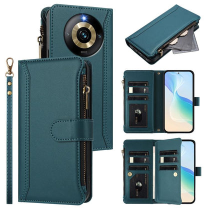 Magnetic Closure 9 Card Slots Zipper Leather Case with Hand Strap, For Realme GT 6 5G Global / GT 6T 5G Global, For Realme C67 4G Global / 12 Lite 4G Global, For Realme 12 Pro 5G Global / P1 Pro 5G, For Realme C53 4G Global / C51 4G                    ...
