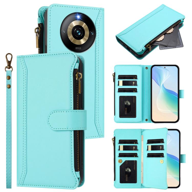 Magnetic Closure 9 Card Slots Zipper Leather Case with Hand Strap, For Realme GT 6 5G Global / GT 6T 5G Global, For Realme C67 4G Global / 12 Lite 4G Global, For Realme 12 Pro 5G Global / P1 Pro 5G, For Realme C53 4G Global / C51 4G                    ...