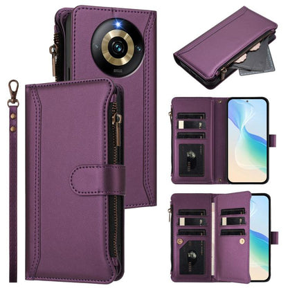 Magnetic Closure 9 Card Slots Zipper Leather Case with Hand Strap, For Realme GT 6 5G Global / GT 6T 5G Global, For Realme C67 4G Global / 12 Lite 4G Global, For Realme 12 Pro 5G Global / P1 Pro 5G, For Realme C53 4G Global / C51 4G                    ...