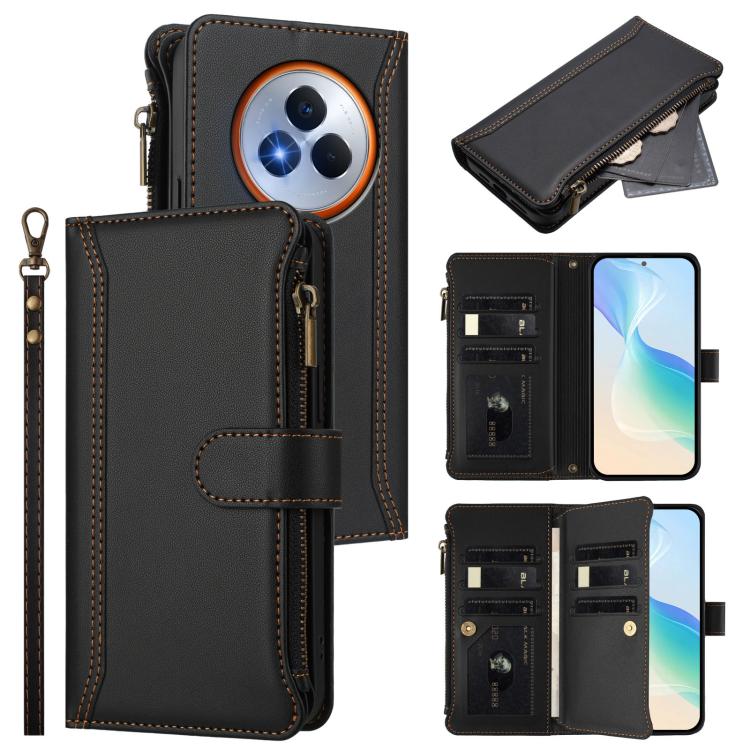 Magnetic Closure 9 Card Slots Zipper Leather Case with Hand Strap, For Realme Narzo 80 Pro, For Realme Narzo 80X, For Realme P3 Ultra 5G  Global, For Realme P3 5G Global, For Realme P3 Pro 5G  Global, For Realme 14 Pro+ 5G, For Realme 14 Pro 5G India  ...