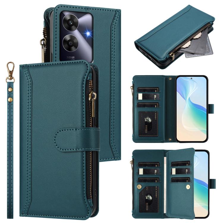 Magnetic Closure 9 Card Slots Zipper Leather Case with Hand Strap, For Realme Narzo 80 Pro, For Realme Narzo 80X, For Realme P3 Ultra 5G  Global, For Realme P3 5G Global, For Realme P3 Pro 5G  Global, For Realme 14 Pro+ 5G, For Realme 14 Pro 5G India  ...