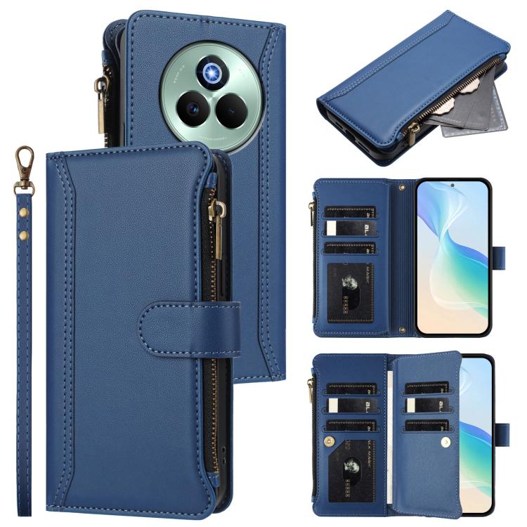 Magnetic Closure 9 Card Slots Zipper Leather Case with Hand Strap, For Realme Narzo 80 Pro, For Realme Narzo 80X, For Realme P3 Ultra 5G  Global, For Realme P3 5G Global, For Realme P3 Pro 5G  Global, For Realme 14 Pro+ 5G, For Realme 14 Pro 5G India  ...