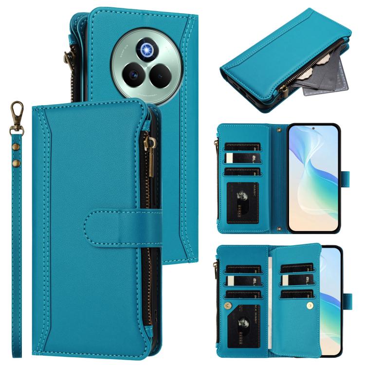 Magnetic Closure 9 Card Slots Zipper Leather Case with Hand Strap, For Realme Narzo 80 Pro, For Realme Narzo 80X, For Realme P3 Ultra 5G  Global, For Realme P3 5G Global, For Realme P3 Pro 5G  Global, For Realme 14 Pro+ 5G, For Realme 14 Pro 5G India  ...