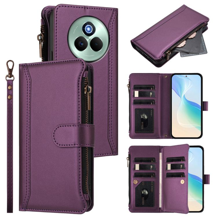 Magnetic Closure 9 Card Slots Zipper Leather Case with Hand Strap, For Realme Narzo 80 Pro, For Realme Narzo 80X, For Realme P3 Ultra 5G  Global, For Realme P3 5G Global, For Realme P3 Pro 5G  Global, For Realme 14 Pro+ 5G, For Realme 14 Pro 5G India  ...