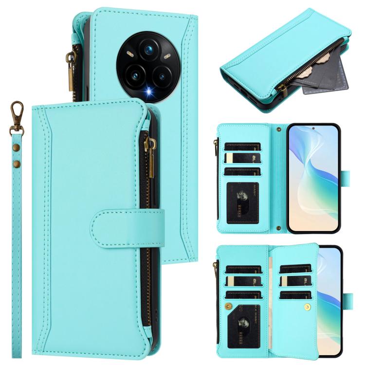 Magnetic Closure 9 Card Slots Zipper Leather Case with Hand Strap, For Realme Narzo 80 Pro, For Realme Narzo 80X, For Realme P3 Ultra 5G  Global, For Realme P3 5G Global, For Realme P3 Pro 5G  Global, For Realme 14 Pro+ 5G, For Realme 14 Pro 5G India  ...