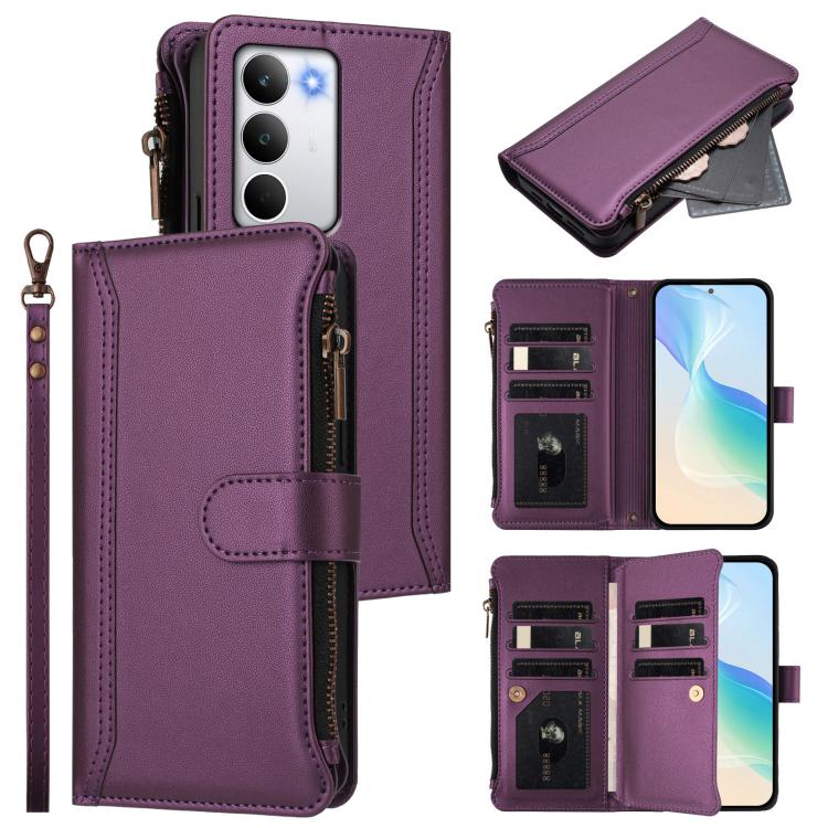 Magnetic Closure 9 Card Slots Zipper Leather Case with Hand Strap, For Realme 16T 5G Global, For Realme C83 5G India/C85 5G, For Realme P4 Power 5G, For Realme Note 80 4G Global, For Realme 16 5G Global, For Realme 16 Pro+ 5G Global                    ...