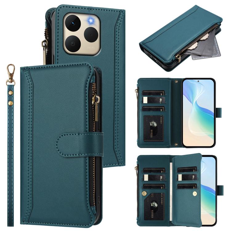 Magnetic Closure 9 Card Slots Zipper Leather Case with Hand Strap, For Realme 16T 5G Global, For Realme C83 5G India/C85 5G, For Realme P4 Power 5G, For Realme Note 80 4G Global, For Realme 16 5G Global, For Realme 16 Pro+ 5G Global                    ...