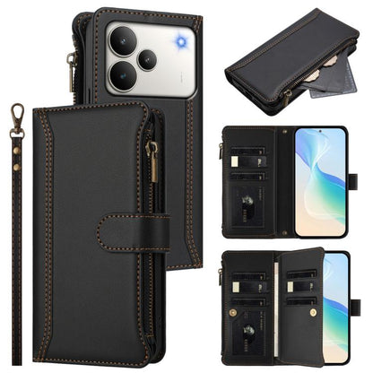 Magnetic Closure 9 Card Slots Zipper Leather Case with Hand Strap, For Realme 16T 5G Global, For Realme C83 5G India/C85 5G, For Realme P4 Power 5G, For Realme Note 80 4G Global, For Realme 16 5G Global, For Realme 16 Pro+ 5G Global                    ...