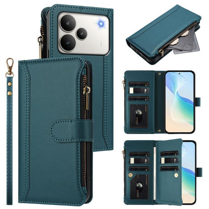 Magnetic Closure 9 Card Slots Zipper Leather Case with Hand Strap, For Realme 16T 5G Global, For Realme C83 5G India/C85 5G, For Realme P4 Power 5G, For Realme Note 80 4G Global, For Realme 16 5G Global, For Realme 16 Pro+ 5G Global                    ...