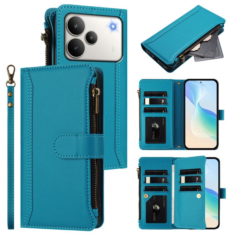 Magnetic Closure 9 Card Slots Zipper Leather Case with Hand Strap, For Realme 16T 5G Global, For Realme C83 5G India/C85 5G, For Realme P4 Power 5G, For Realme Note 80 4G Global, For Realme 16 5G Global, For Realme 16 Pro+ 5G Global                    ...