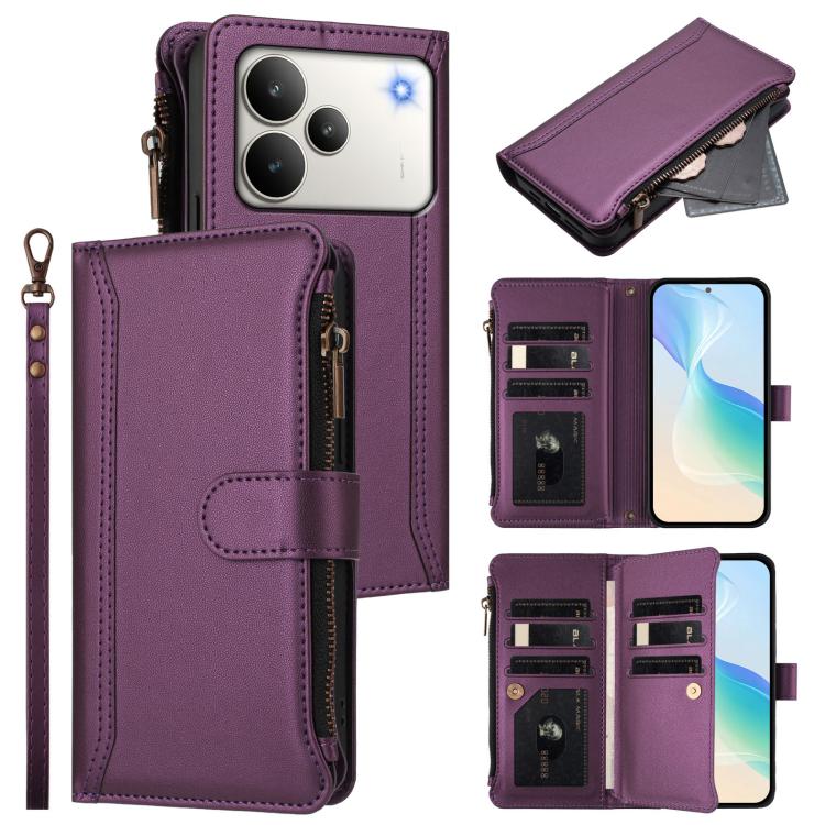 Magnetic Closure 9 Card Slots Zipper Leather Case with Hand Strap, For Realme 16T 5G Global, For Realme C83 5G India/C85 5G, For Realme P4 Power 5G, For Realme Note 80 4G Global, For Realme 16 5G Global, For Realme 16 Pro+ 5G Global                    ...