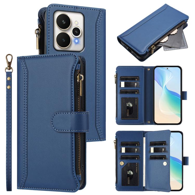 Magnetic Closure 9 Card Slots Zipper Leather Case with Hand Strap, For Realme 16T 5G Global, For Realme C83 5G India/C85 5G, For Realme P4 Power 5G, For Realme Note 80 4G Global, For Realme 16 5G Global, For Realme 16 Pro+ 5G Global                    ...