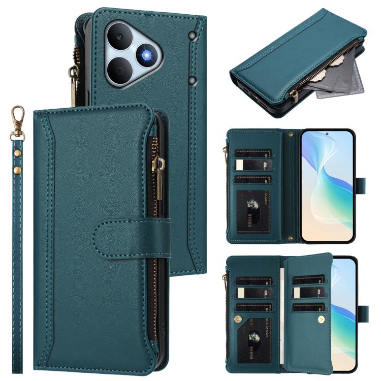 Magnetic Closure 9 Card Slots Zipper Leather Case with Hand Strap, For Realme 16T 5G Global, For Realme C83 5G India/C85 5G, For Realme P4 Power 5G, For Realme Note 80 4G Global, For Realme 16 5G Global, For Realme 16 Pro+ 5G Global                    ...