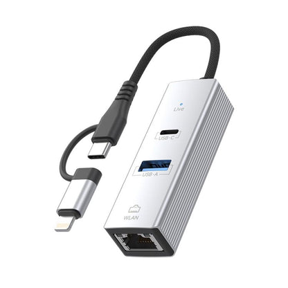 Type-C / 8 Pin to Type-C RJ45 USB-A HUB Expand Converter, Type-C / 8 Pin