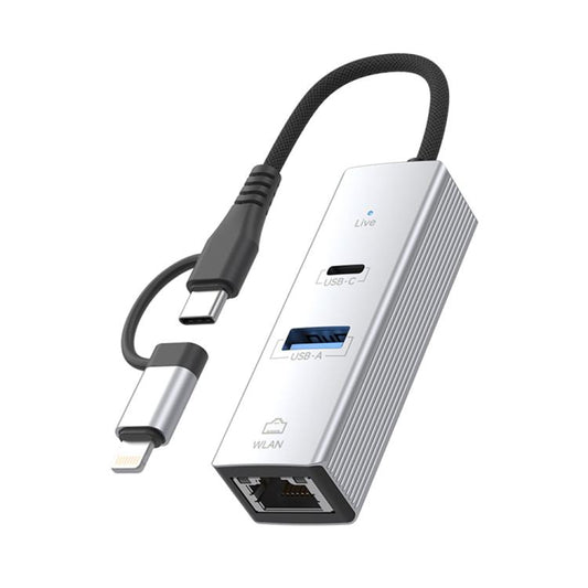 Type-C / 8 Pin to Type-C RJ45 USB-A HUB Expand Converter, Type-C / 8 Pin