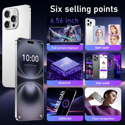 I16 Pro Max / RAi3, 3 Go + 64 Go, 6,56 pouces Android 10 MTK6739 Quad Core, Réseau : 4G, Double SIM, Prise UE, Prise US, Prise UK, Prise AU