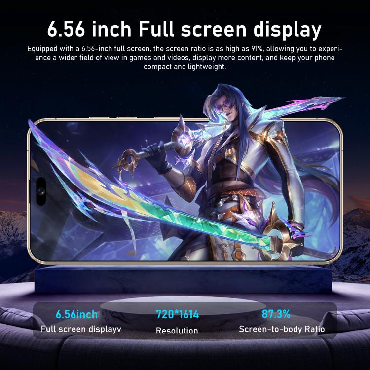 I16 Pro Max / RAi3, 3 Go + 64 Go, 6,56 pouces Android 10 MTK6739 Quad Core, Réseau : 4G, Double SIM, Prise UE, Prise US, Prise UK, Prise AU