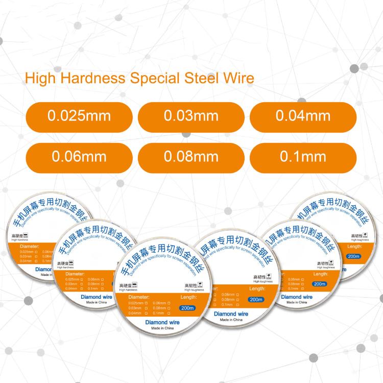 200m Screen Separation Specifically Diamond Cutting Wire, 0.1mm, 0.03mm, 0.04mm, 0.06mm, 0.08mm, 0.025mm