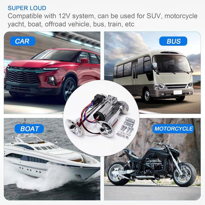 12V / 24V 600dB Car / Truck 3-Trumpet Super Loud Electric Horn, with M6 Air Nozzle and Leather Hose, TZ-311 (Black), TZ-311 (Silver)