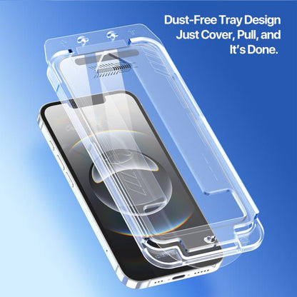 DUX DUCIS Roga Series 2.5D HD Volltransparenter Displayschutz aus gehärtetem Glas mit Staubentfernungs-Schnellinstallationsbox, Für iPhone 17e / 16e, Für iPhone 17 Pro Max, Für iPhone 17 Pro, Für iPhone 17, Für iPhone 16 Pro Max, Für iPhone 16 Pro