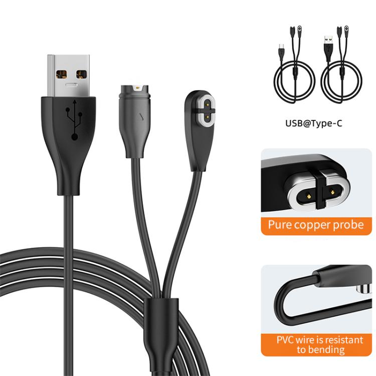 2 in 1 Earphone & Smart Watch Charging Adapter Cable for Shokz & Garmin, Type-C, USB