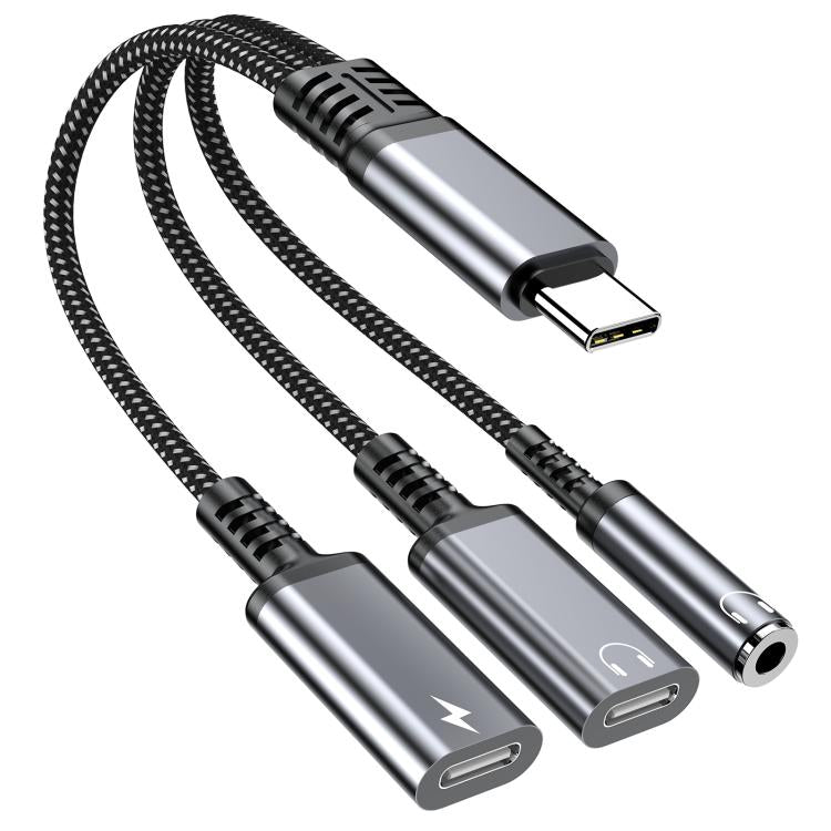 Type-C to 3.5mm and Type-C Charging Audio Adapter Cable, 3 in 1 (Red), 3 in 1 (Grey), 3 in 1 (Black)