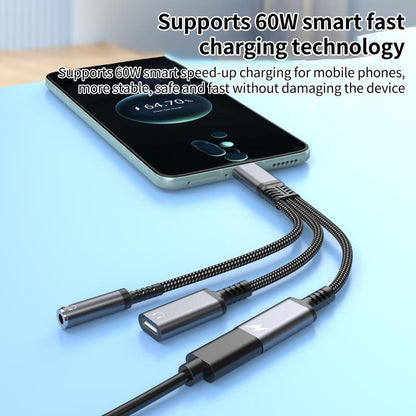 Type-C to 3.5mm and Type-C Charging Audio Adapter Cable, 3 in 1 (Red), 3 in 1 (Grey), 3 in 1 (Black)
