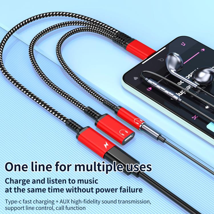 Type-C to 3.5mm and Type-C Charging Audio Adapter Cable, 3 in 1 (Red), 3 in 1 (Grey), 3 in 1 (Black)