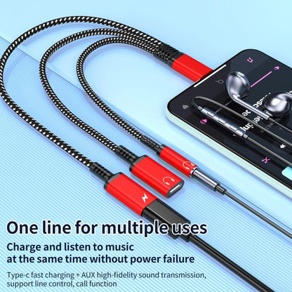 Type-C to 3.5mm and Type-C Charging Audio Adapter Cable, 3 in 1 (Red), 3 in 1 (Grey), 3 in 1 (Black)
