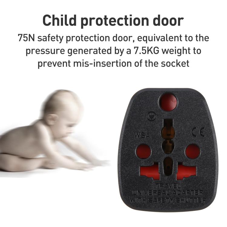 WSA-6 US / JP Plug Global Travel Universal Adapter with Safety Shutter, WSA-6