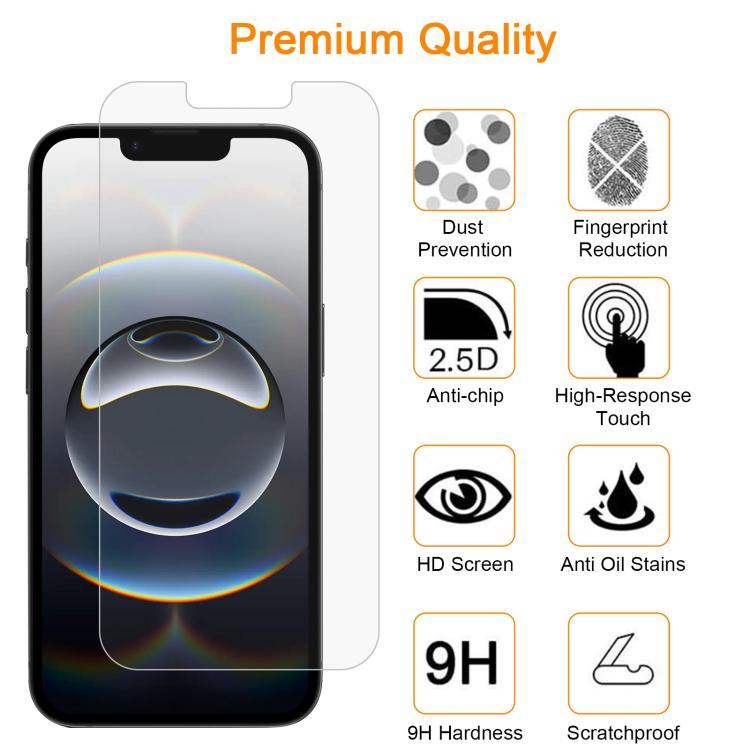 10pcs xDfind 0.26mm 9H 2.5D Middle Aluminum Tempered Glass Film, For iPhone 17e / 16e / 13 / 13 Pro, For iPhone 16 Pro Max, For iPhone 16 Pro, For iPhone 16 Plus, For iPhone 16, For iPhone 15 Plus / 15 Pro Max, For iPhone 15 / 15 Pro, For iPhone 14 Plu...