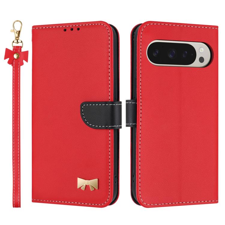 Metal Bow Leather Phone Case with Hand Strap, For Google Pixel 11 Pro XL, For Google Pixel 11 / 11 Pro, For Google Pixel 10a, For Google Pixel 10 Pro XL / 9 Pro XL, For Google Pixel 10 Pro / 9 Pro, For Google Pixel 9a, For Google Pixel 8a              ...
