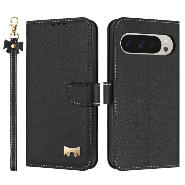 Metal Bow Leather Phone Case with Hand Strap, For Google Pixel 11 Pro XL, For Google Pixel 11 / 11 Pro, For Google Pixel 10a, For Google Pixel 10 Pro XL / 9 Pro XL, For Google Pixel 10 Pro / 9 Pro, For Google Pixel 9a, For Google Pixel 8a              ...
