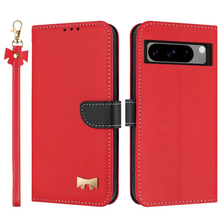 Metal Bow Leather Phone Case with Hand Strap, For Google Pixel 11 Pro XL, For Google Pixel 11 / 11 Pro, For Google Pixel 10a, For Google Pixel 10 Pro XL / 9 Pro XL, For Google Pixel 10 Pro / 9 Pro, For Google Pixel 9a, For Google Pixel 8a              ...
