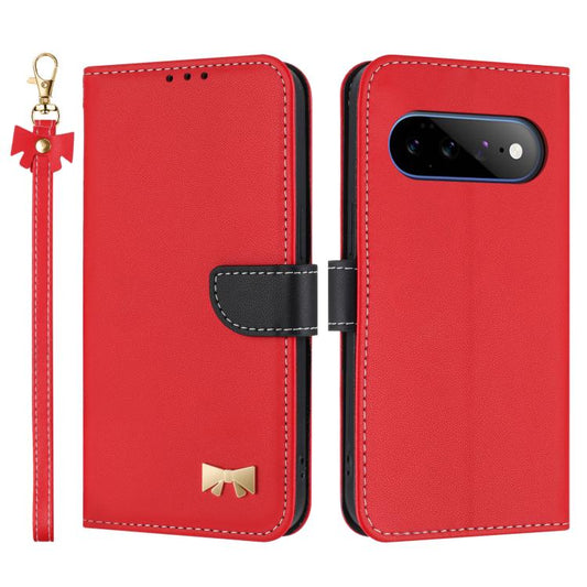 Metal Bow Leather Phone Case with Hand Strap, For Google Pixel 11 Pro XL, For Google Pixel 11 / 11 Pro, For Google Pixel 10a, For Google Pixel 10 Pro XL / 9 Pro XL, For Google Pixel 10 Pro / 9 Pro, For Google Pixel 9a, For Google Pixel 8a
