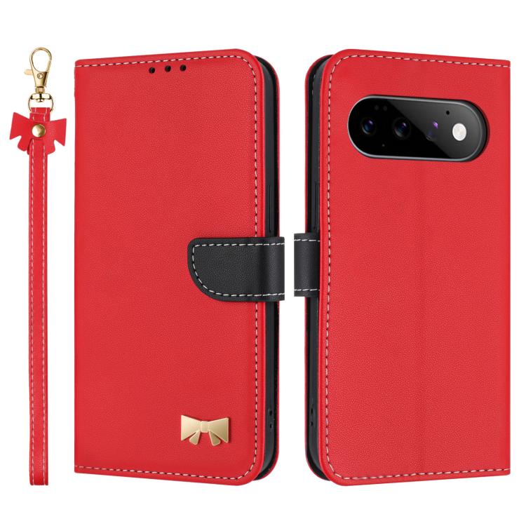 Metal Bow Leather Phone Case with Hand Strap, For Google Pixel 11 Pro XL, For Google Pixel 11 / 11 Pro, For Google Pixel 10a, For Google Pixel 10 Pro XL / 9 Pro XL, For Google Pixel 10 Pro / 9 Pro, For Google Pixel 9a, For Google Pixel 8a              ...